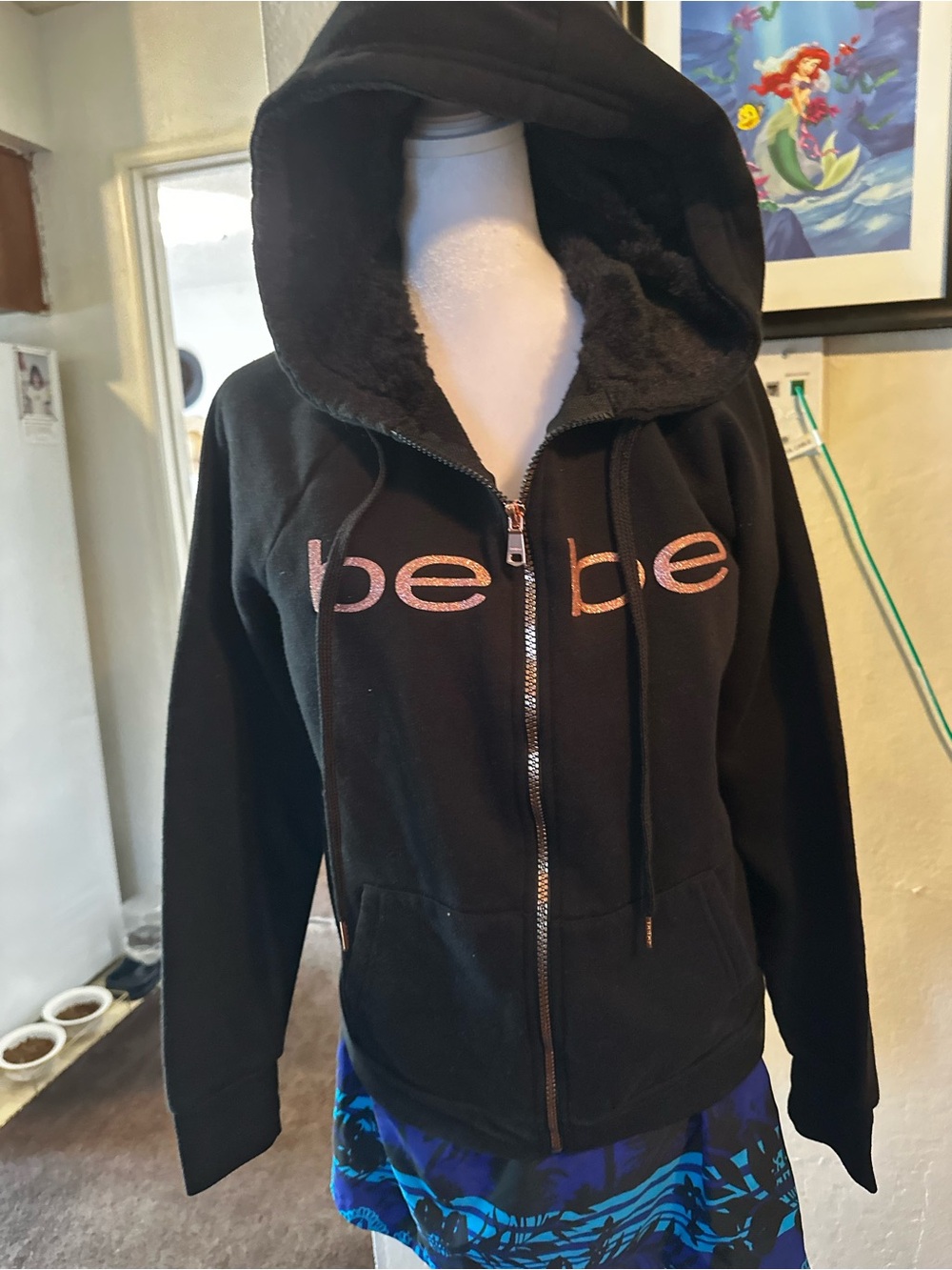 bebe Black Hoodie with Pink Metallic Logo